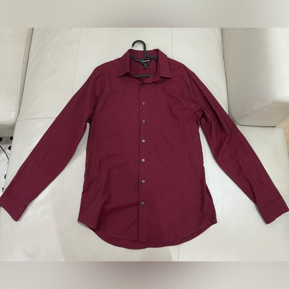 Express 1MX Extra Slim Dress Shirt, Burgundy, Large, 16-16 1/2